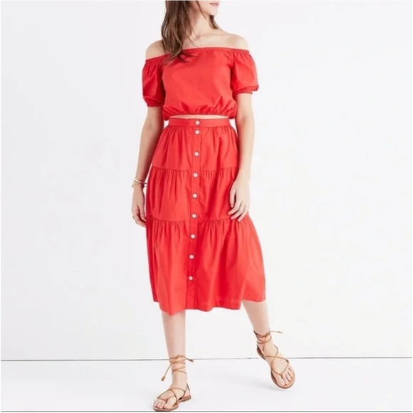 Madewell Red Button-Down Skirt - Picture 1 of 12